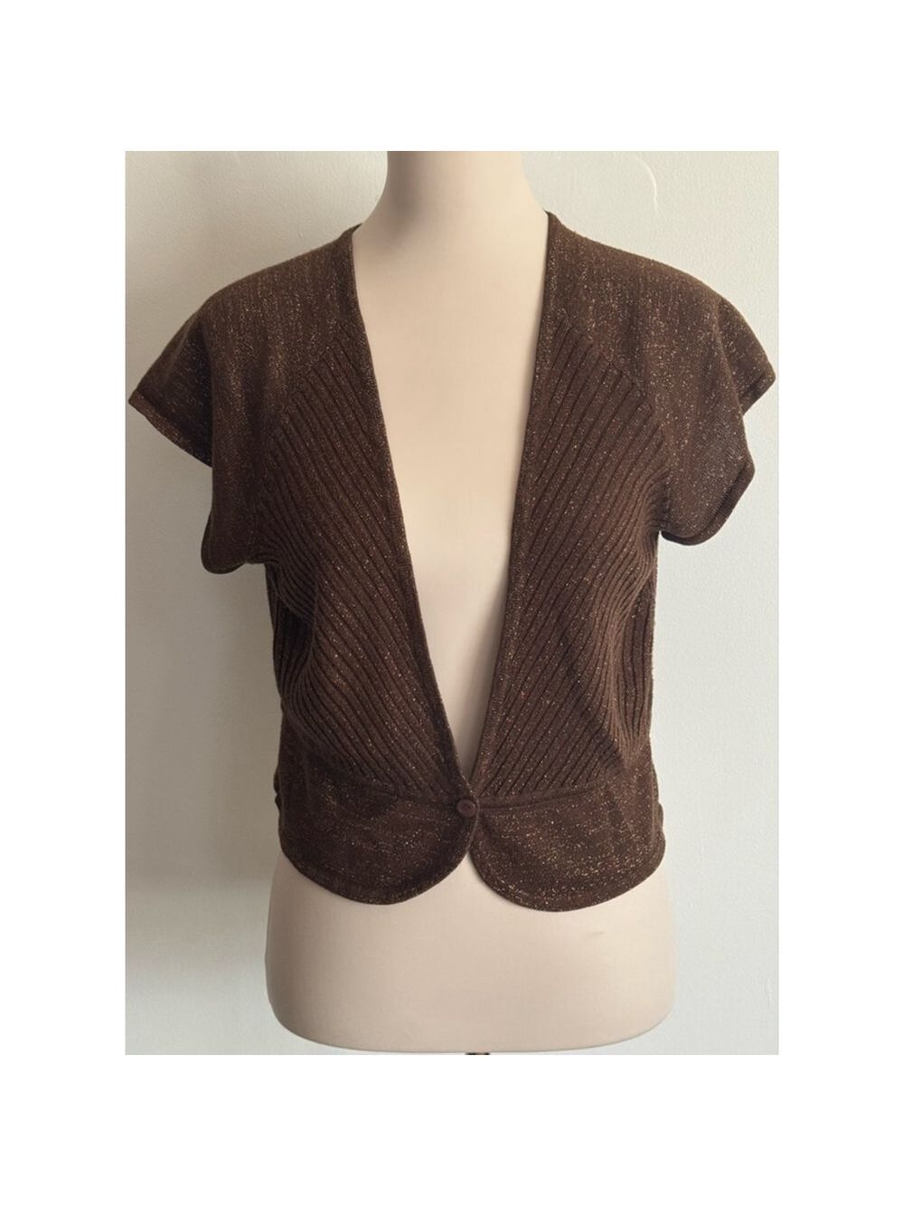 Women's Apt. 9 Shrug Sweater L Brown Gold Sparkle